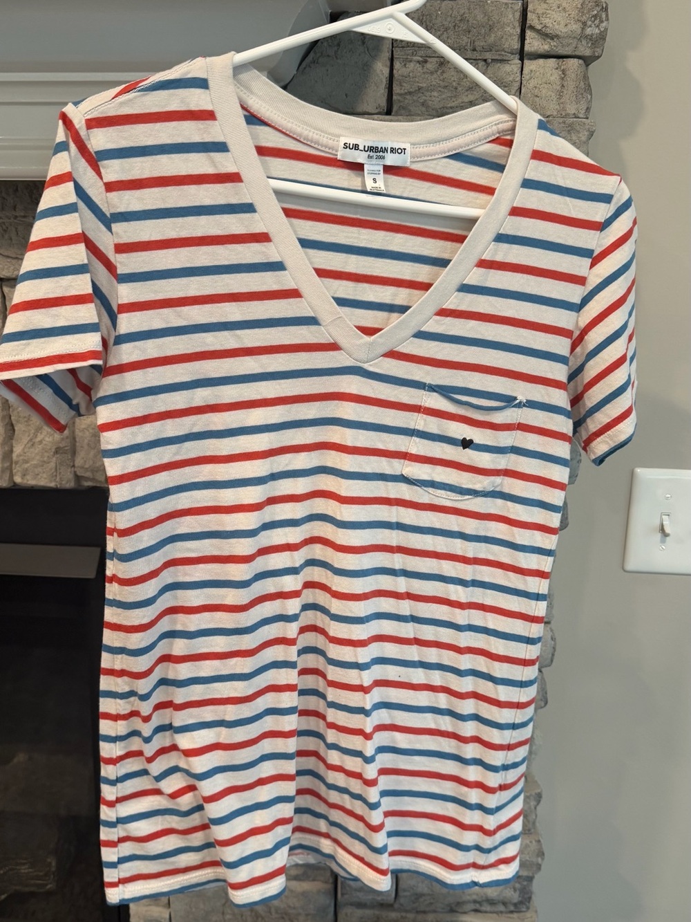 Sub_Urban Riot Cream Tee with Red and Blue Stripes
